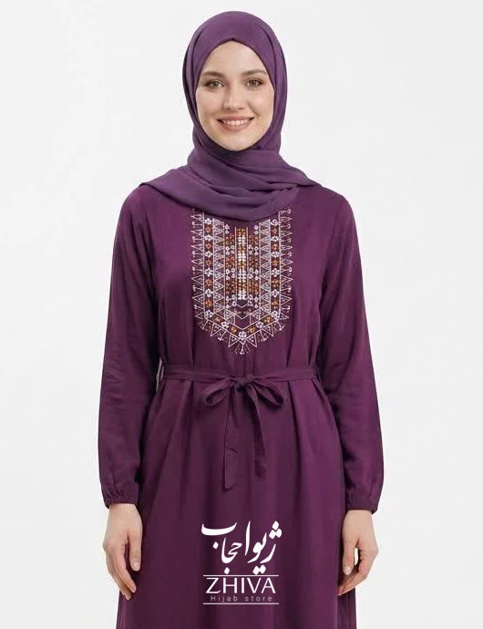 مانتو عبايي تمام نخ بنفش كد 1