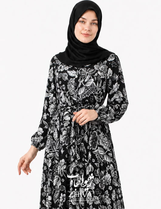 پيراهن ساحلی نخی سفيد مشكی