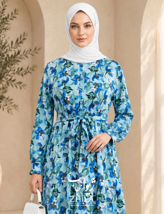 پيراهن ساحلی سه طبقه چين جلو دكمه نخی  دانژه