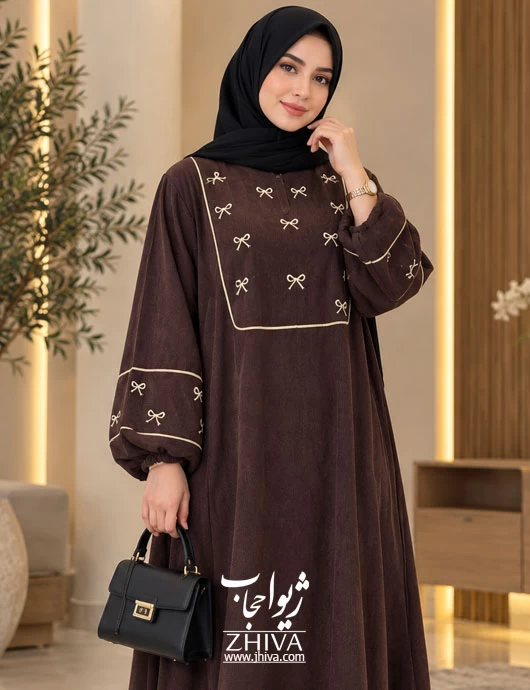 عبا مخمل کبریتی پاپيون قهوه ای  تيره كد محصول 1000707